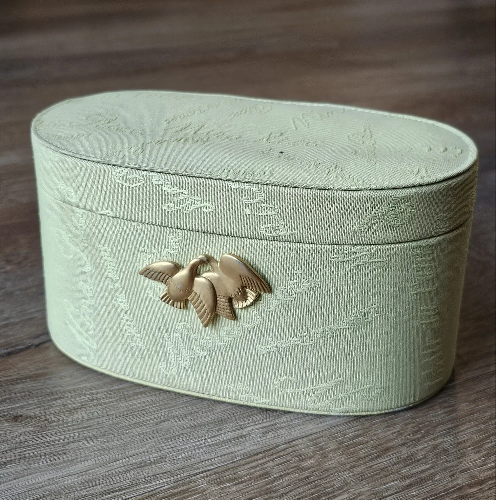 Vintage Nina Ricci Case Light Green Brass Tone Birds Clasp